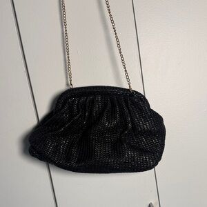 Aqua Black Textured Clutch with Chain